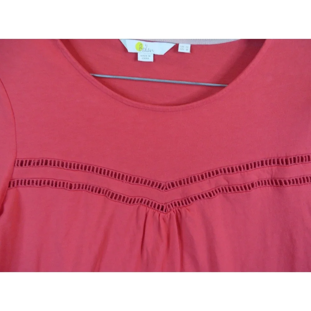 Boden Womens Shirt 8 Pink Knit Pullover Peasant Bellsleeve Boho Crochet Festival